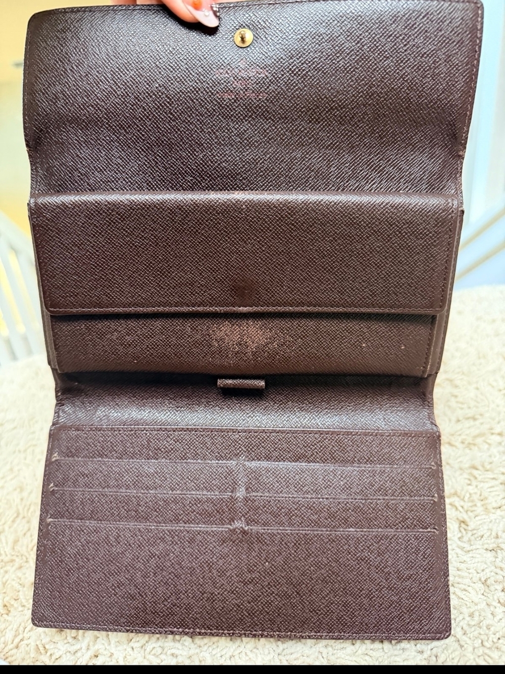 AUTHENTIC Louis Vuitton Damier Ebene Long Wallet / Clutch. FREE CHAIN INCLUDED - Picture 5 of 9